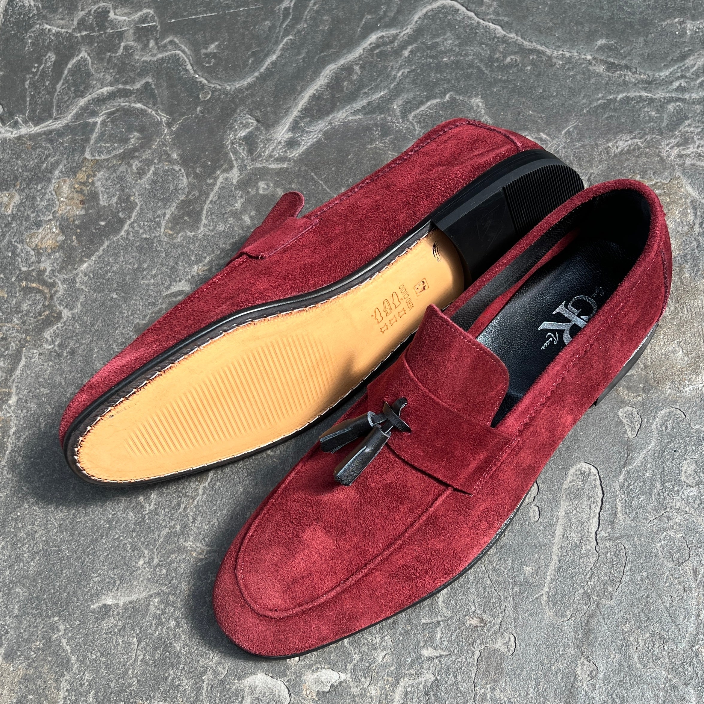 Deep Red Suede Tassel Loafers