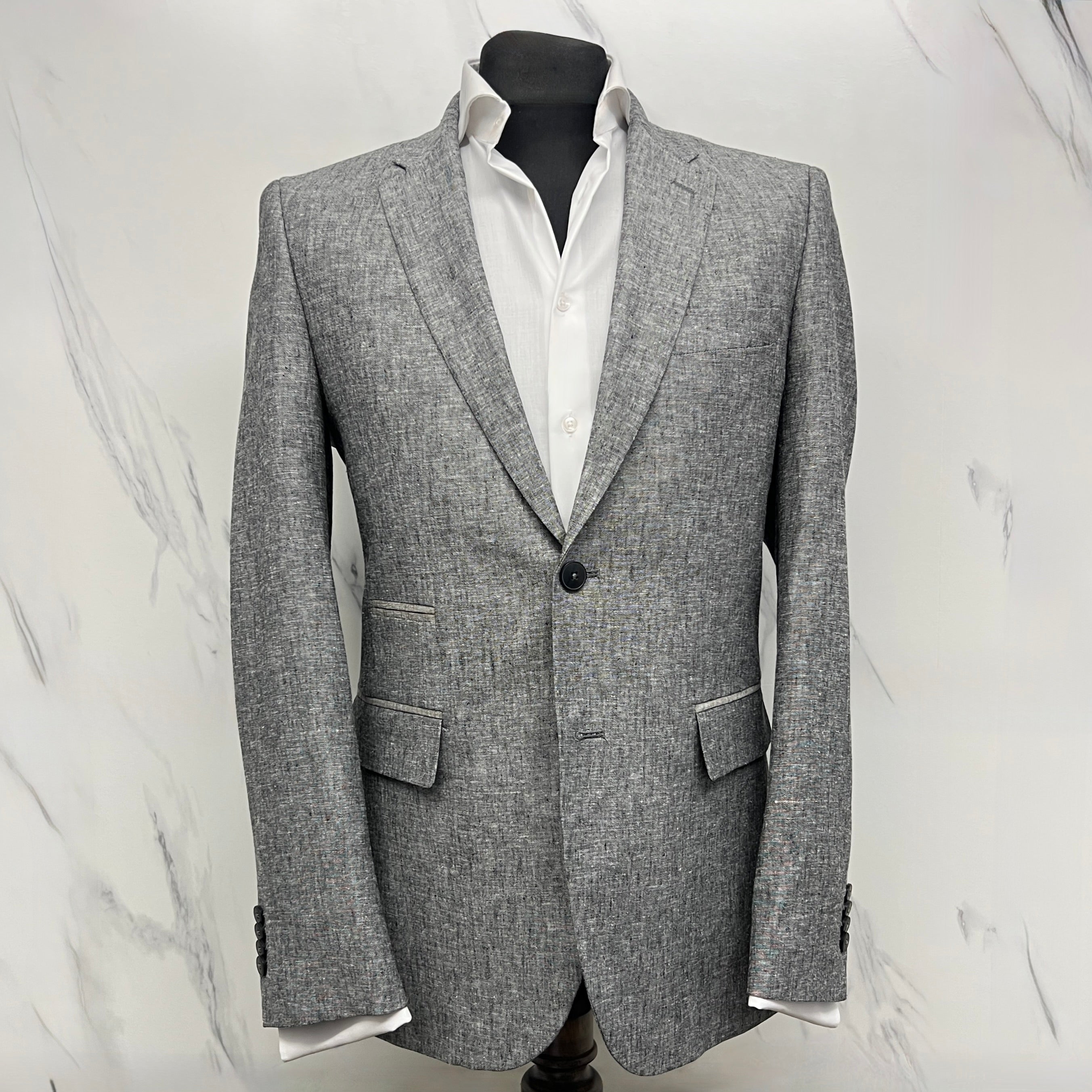 Italian Pure Linen Blazer in Textured Grey