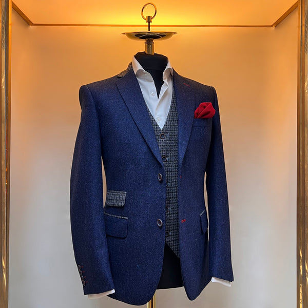 Blue Tweed Blazer with contrast waistcoat
