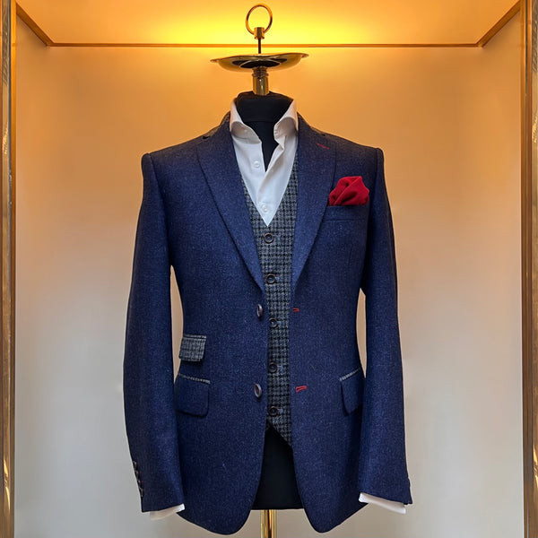 Blue Tweed Blazer with contrast waistcoat