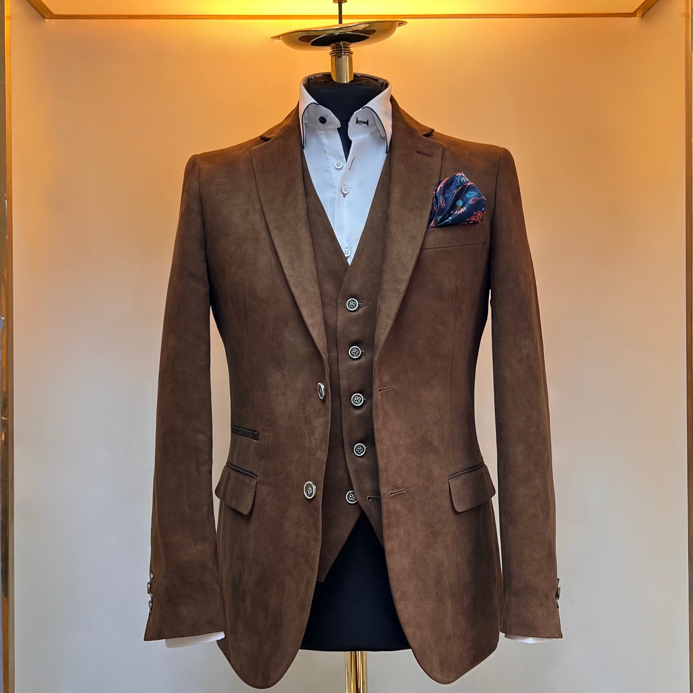 A rich Cognac Brown Alcantara — warm, refined, and suede-like in texture.