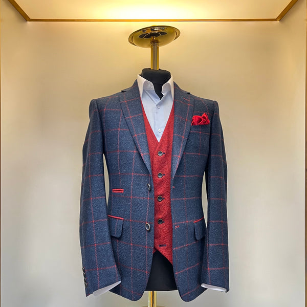 Blue & Red tweed check blazer