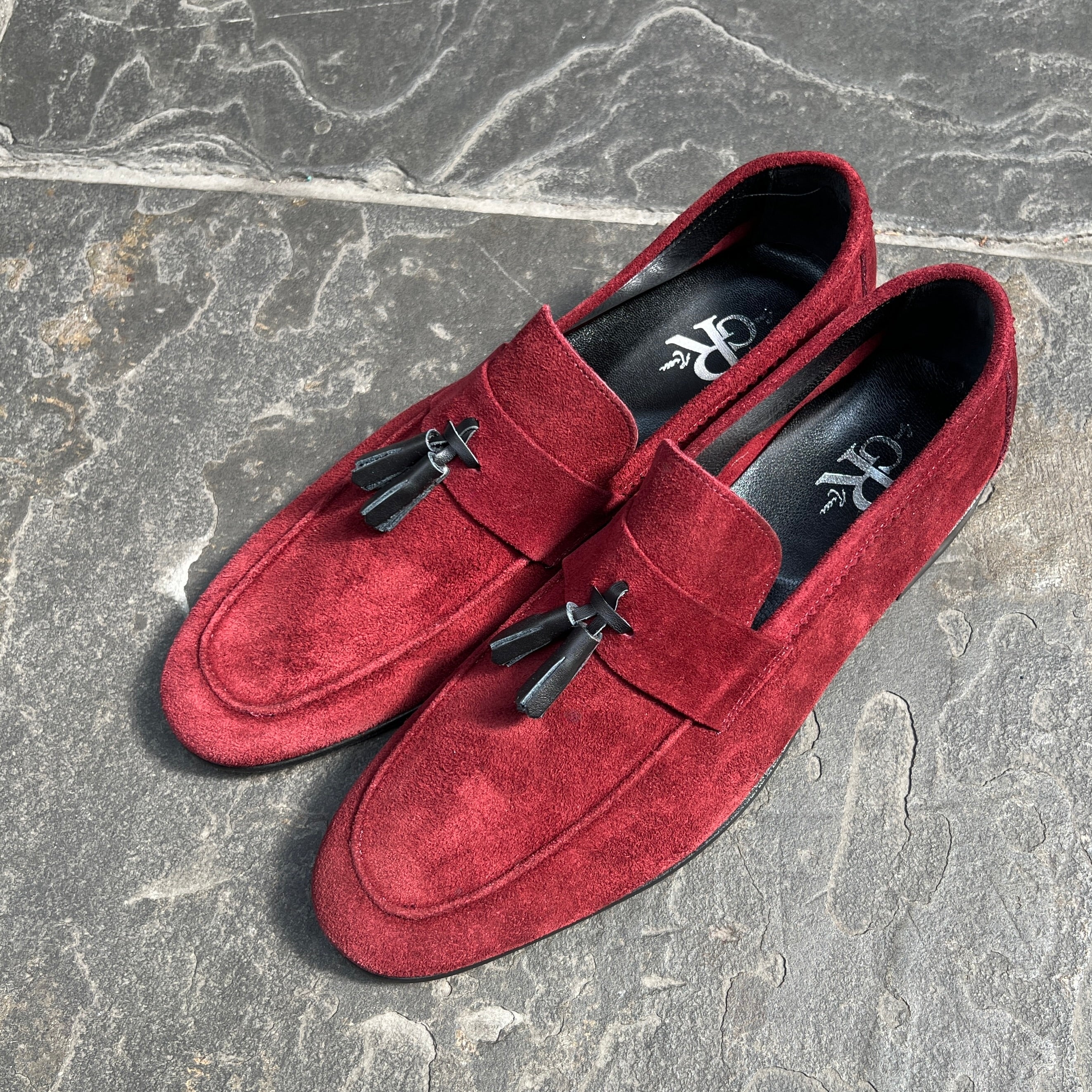Deep Red Suede Tassel Loafers