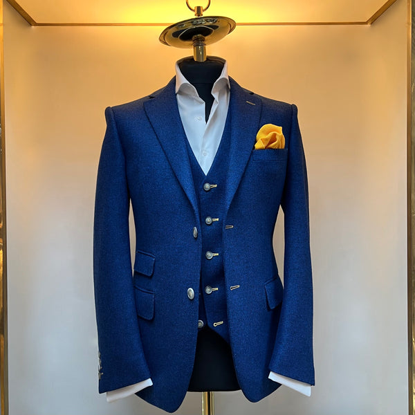 Royal Blue and Gold trim tweed blazer