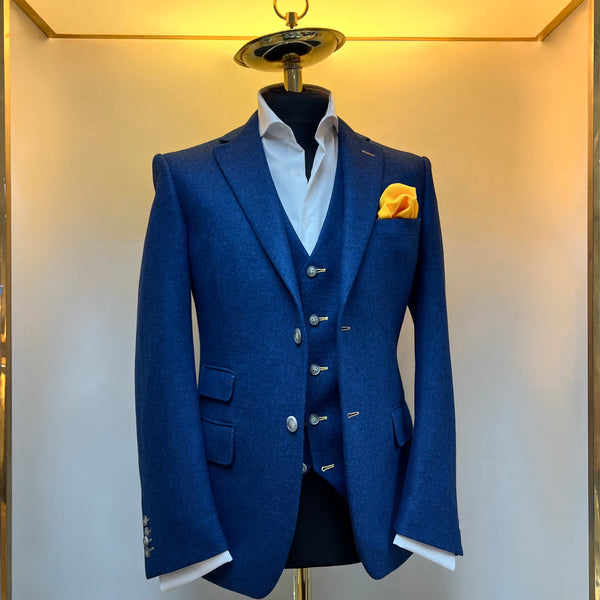Royal Blue and Gold trim tweed blazer