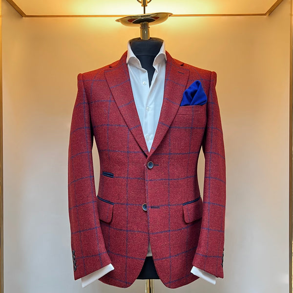Red and Blue tweed check blazer