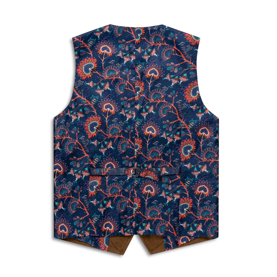 Brown Alcantara Waistcoat with Navy Faux Leather Trim
