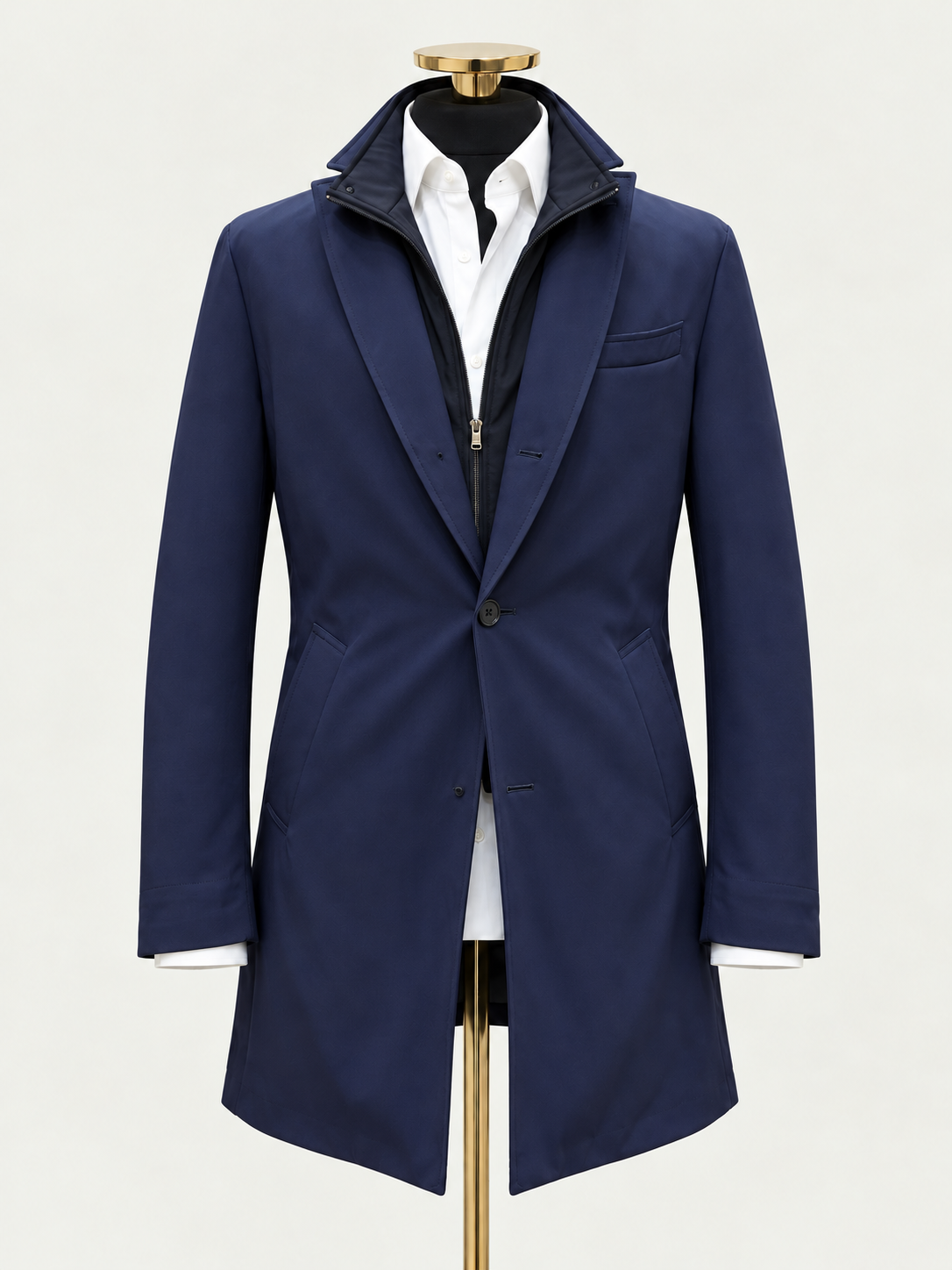 Navy Technical Raincoat with Detachable Zip Insert