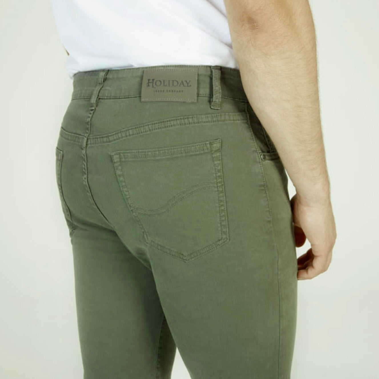 Men’s high waist sage cotton jeans by Holiday, regular fit, available in waist sizes 30–46 inches and inside leg 30–33 inches