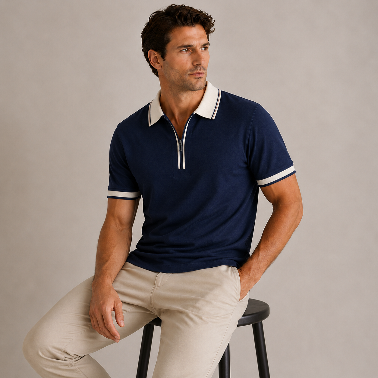 Monaco Navy Zip Polo