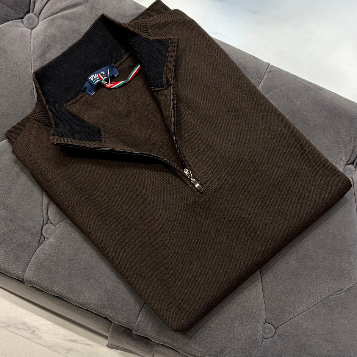 Brown Midnight Merino Wool Quarter Zip Sweater – photo 1
