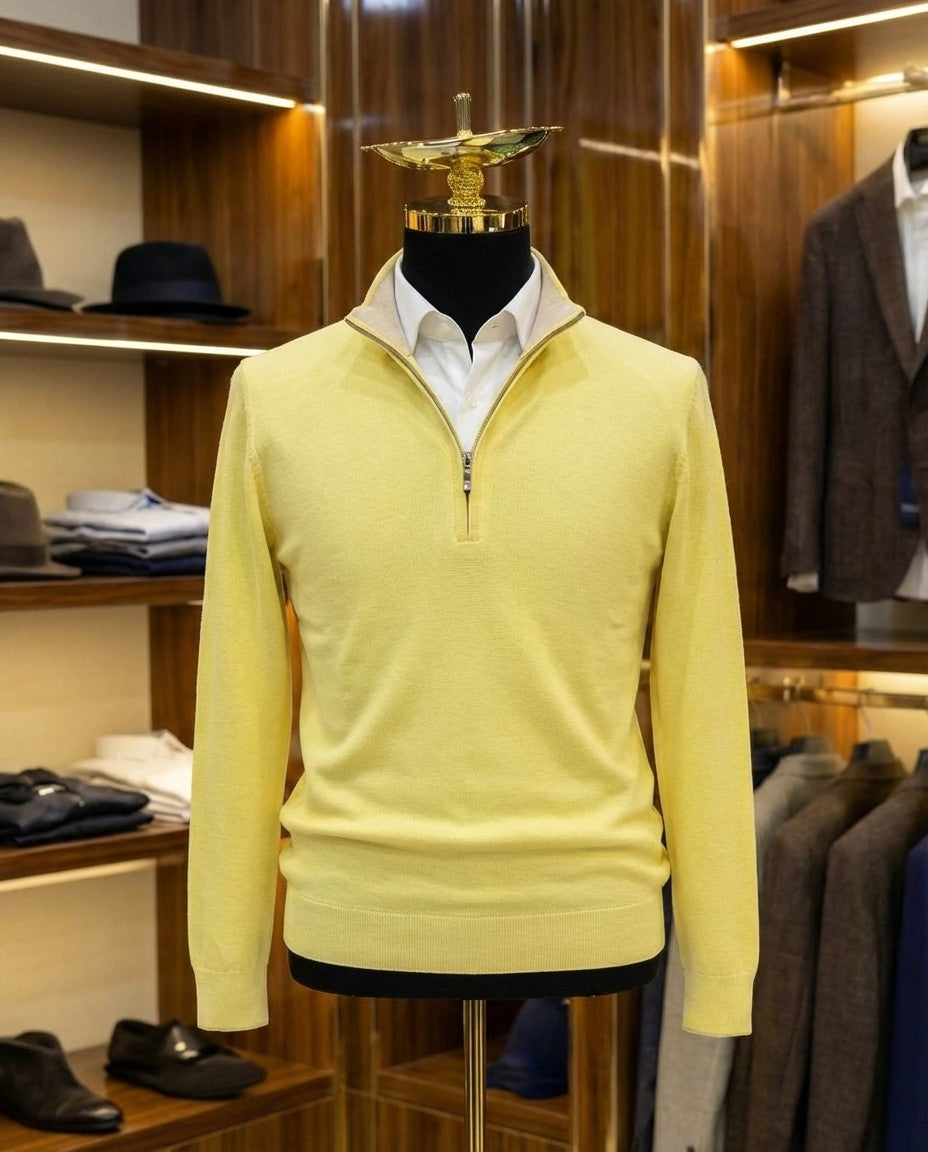 Citrus Yellow Merino Wool Half-Zip Sweater – photo 1