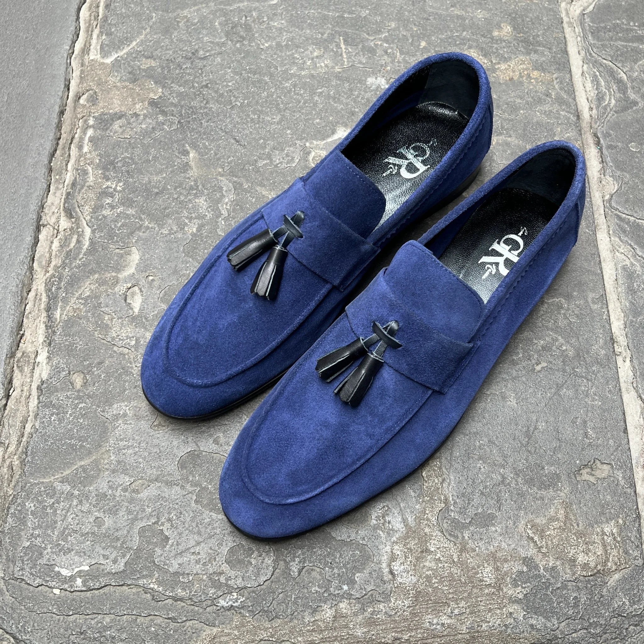Royal Blue Suede Tassel Loafers by Gee Ricci