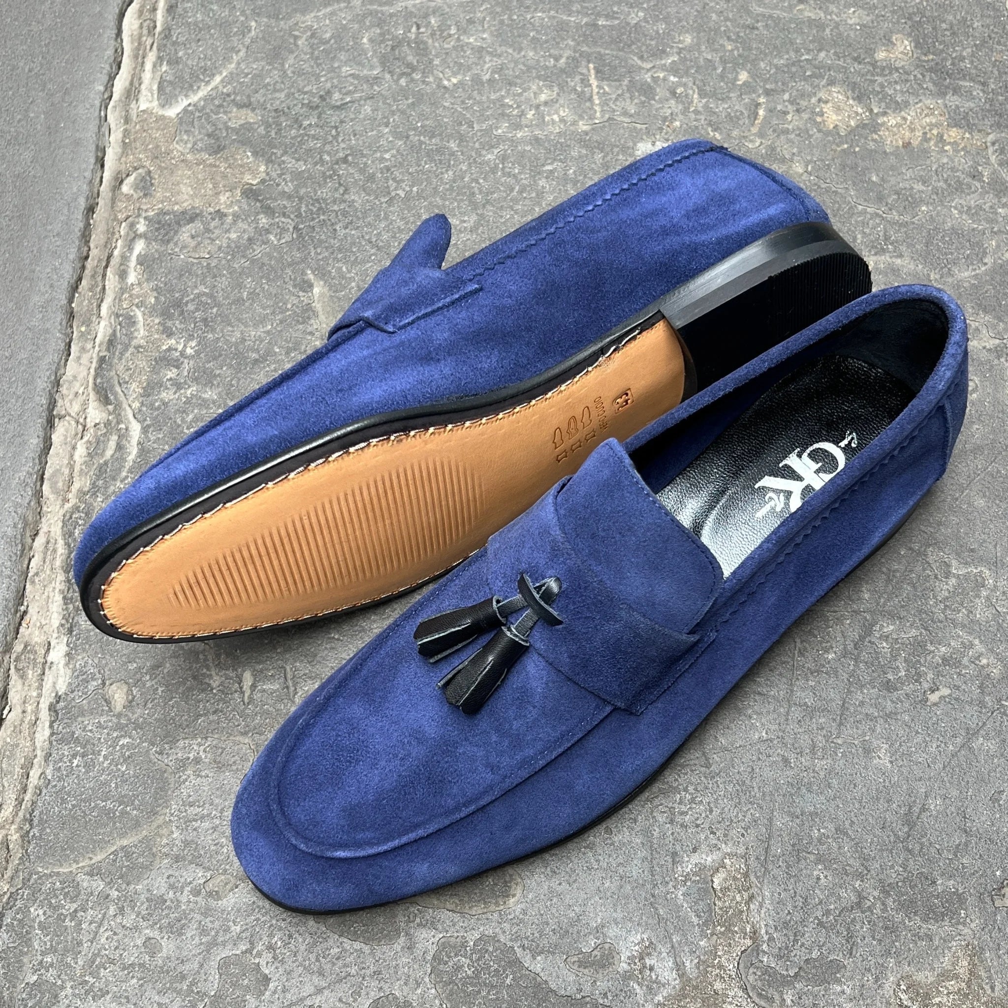 Royal Blue Suede Tassel Loafers by Gee Ricci