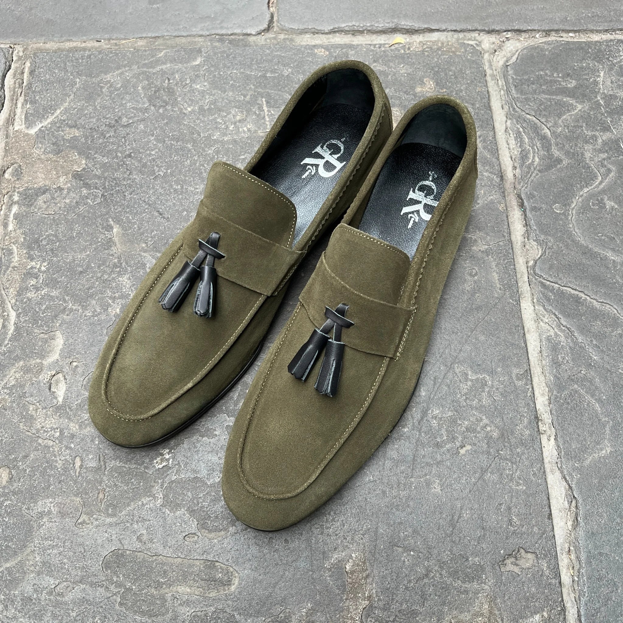 Olive Suede Tassel Loafers