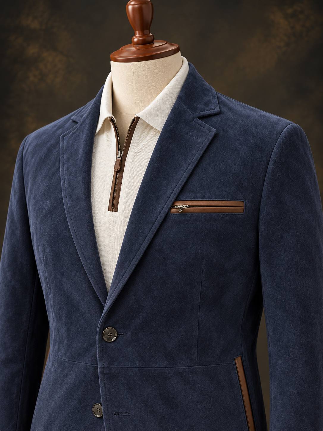 Dark Navy Alcantara Blazer – chest pocket detail