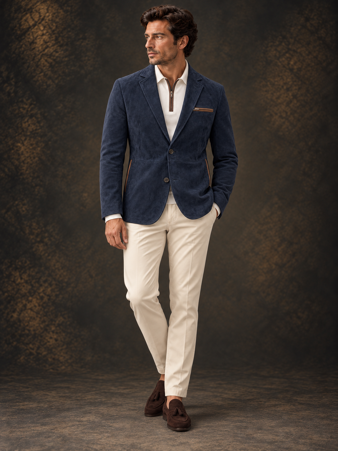 Dark Navy Alcantara Blazer – model