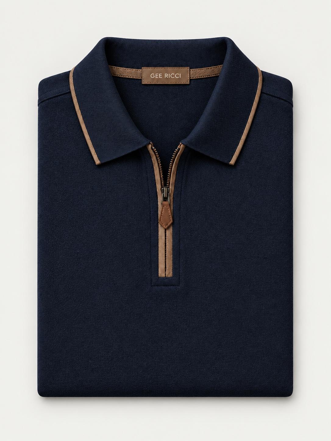 Midnight Riviera Performance Polo folded on pale grey background
