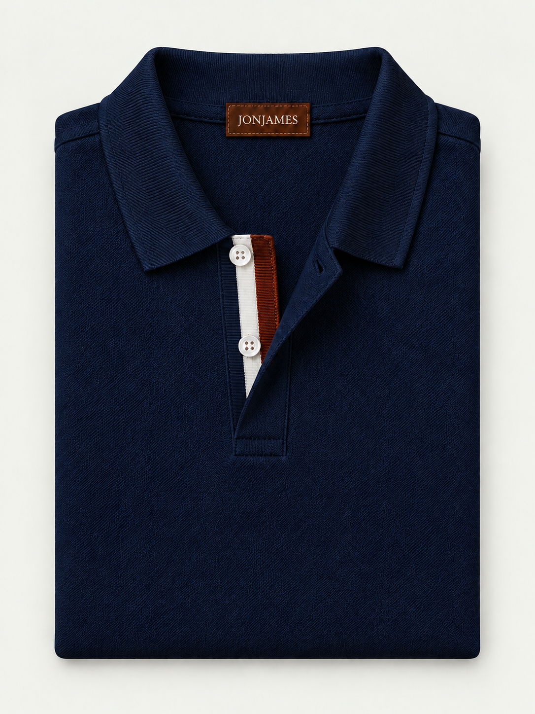 Navy Piqué Polo - Short Sleeve - Regular Fit – folded polo on pale grey background