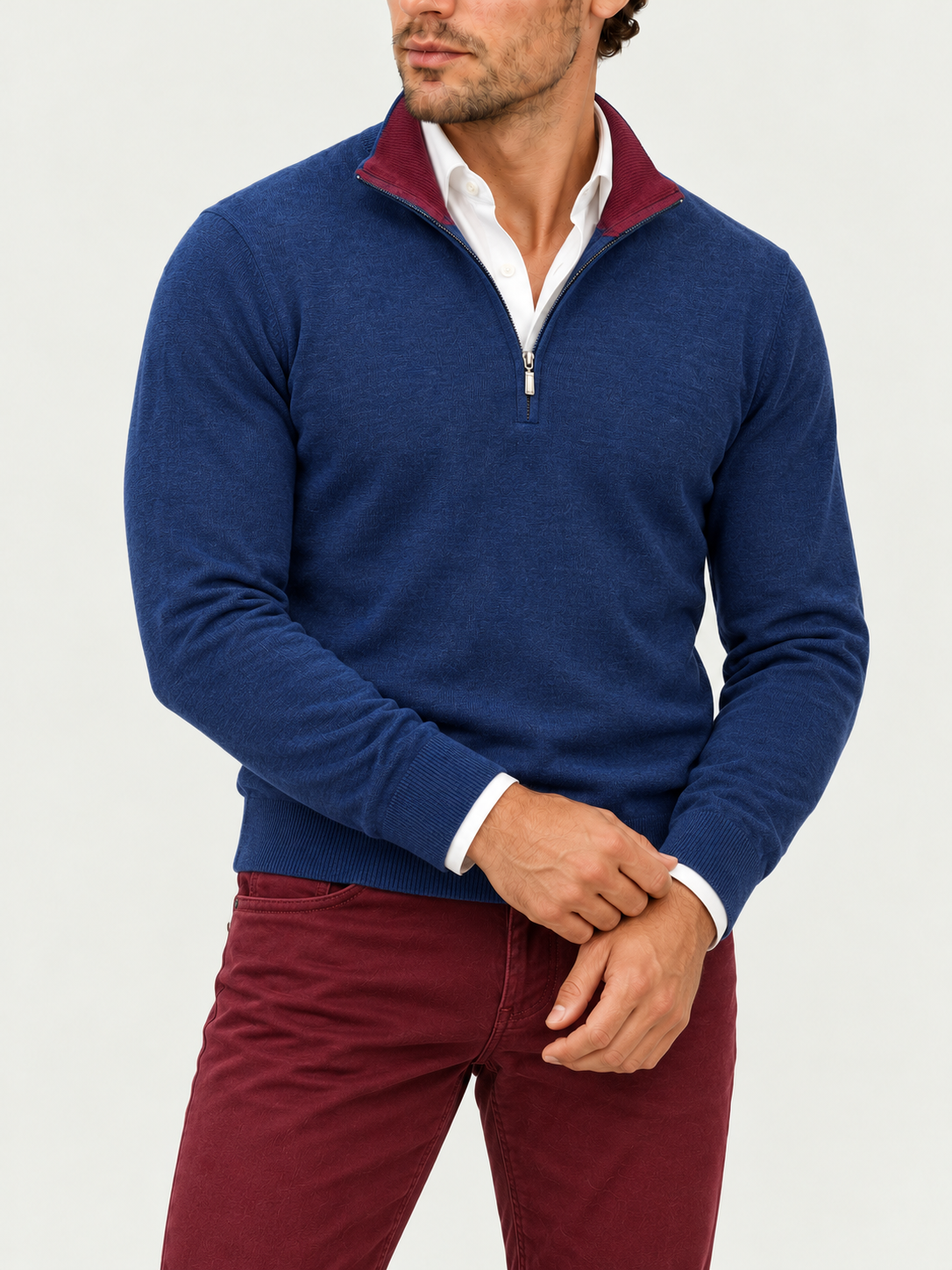 Ocean Eclipse styled with burgundy Holiday moleskin jeans and a white shirt