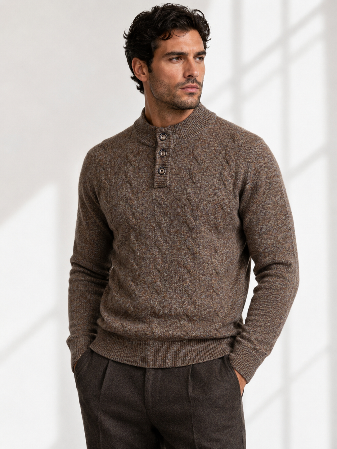 Oslo Brown wool cable knit jumper – photo 1