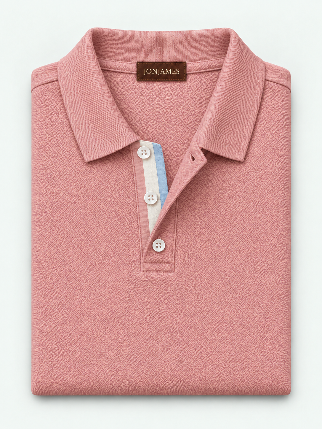 Pink Piqué Polo - Short Sleeve - Regular Fit folded with ivory and baby blue placket trim