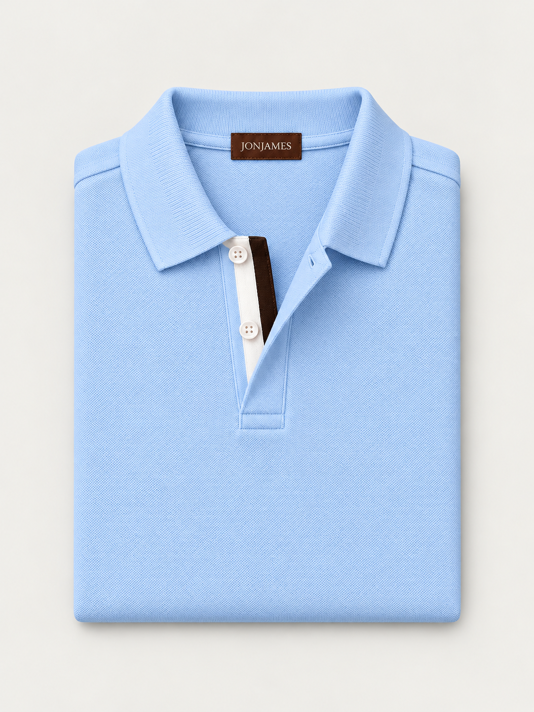 Sky Piqué Polo - Long Sleeve - Regular Fit folded on pale grey background