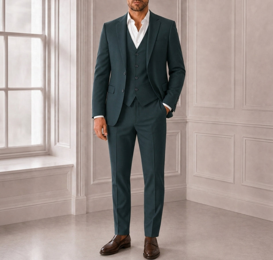 The Regent Forrest Green Wool Blend 3-Piece Suit