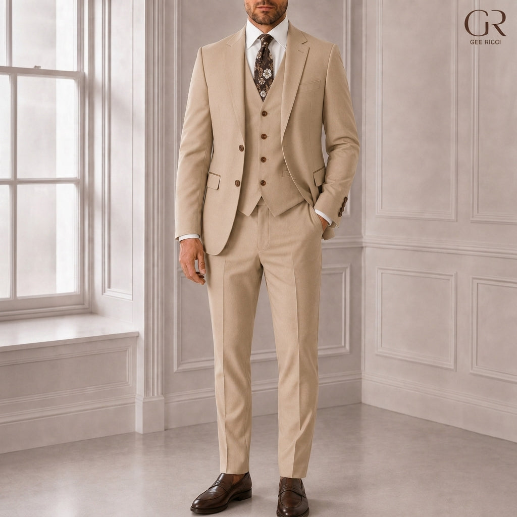 The Regent Sand Wool Blend Three-Piece Suit