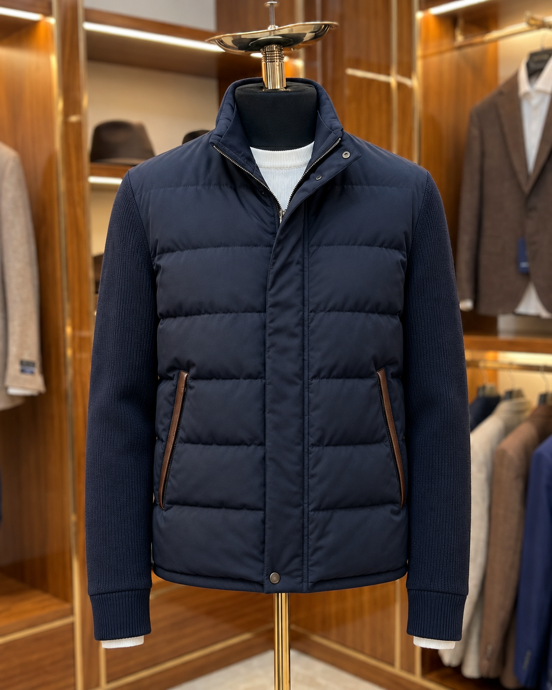 Roadster navy duck down jacket front mannequin view