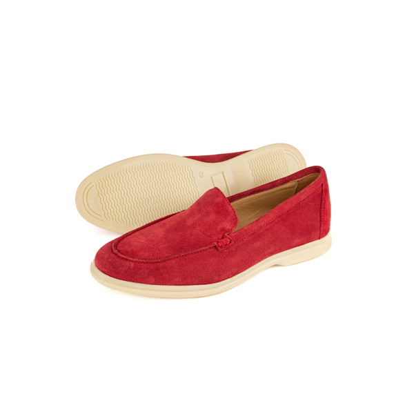 Red Suede Slip-On Loafers