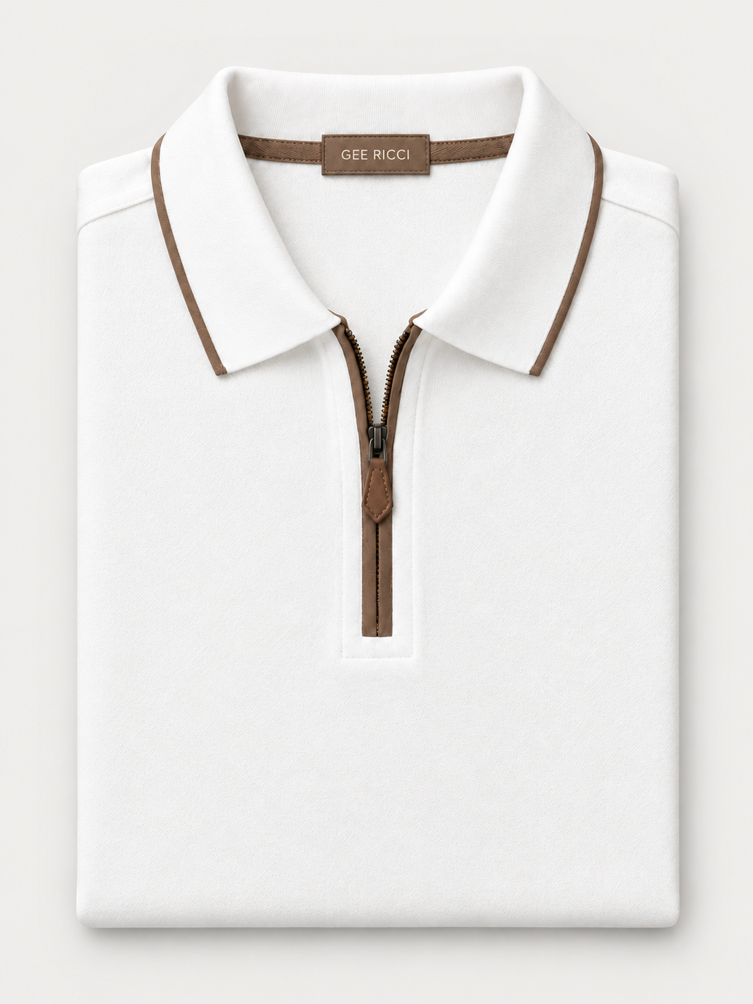 White Riviera Performance Polo folded on pale grey background