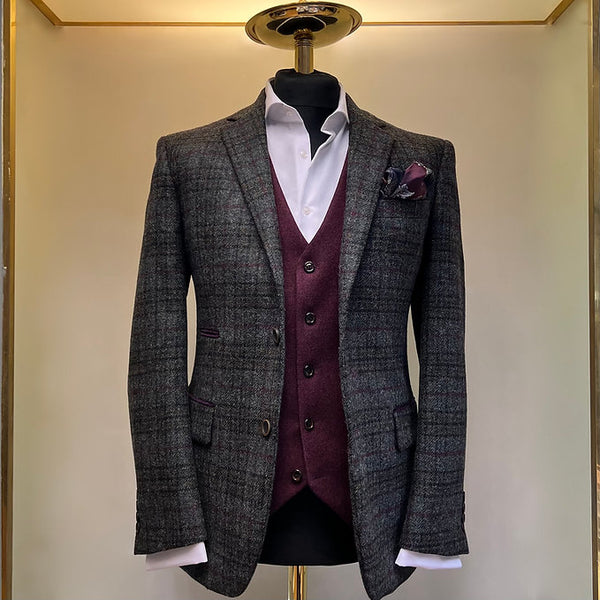Grey Tweed with plum over check