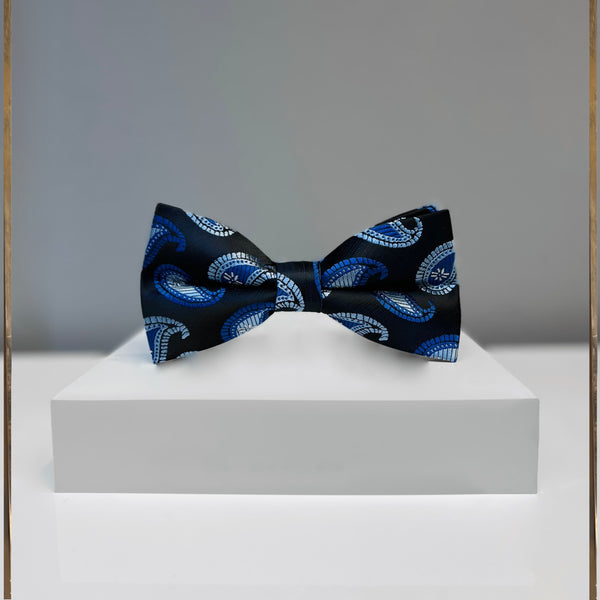 Blue paisley silk bow
