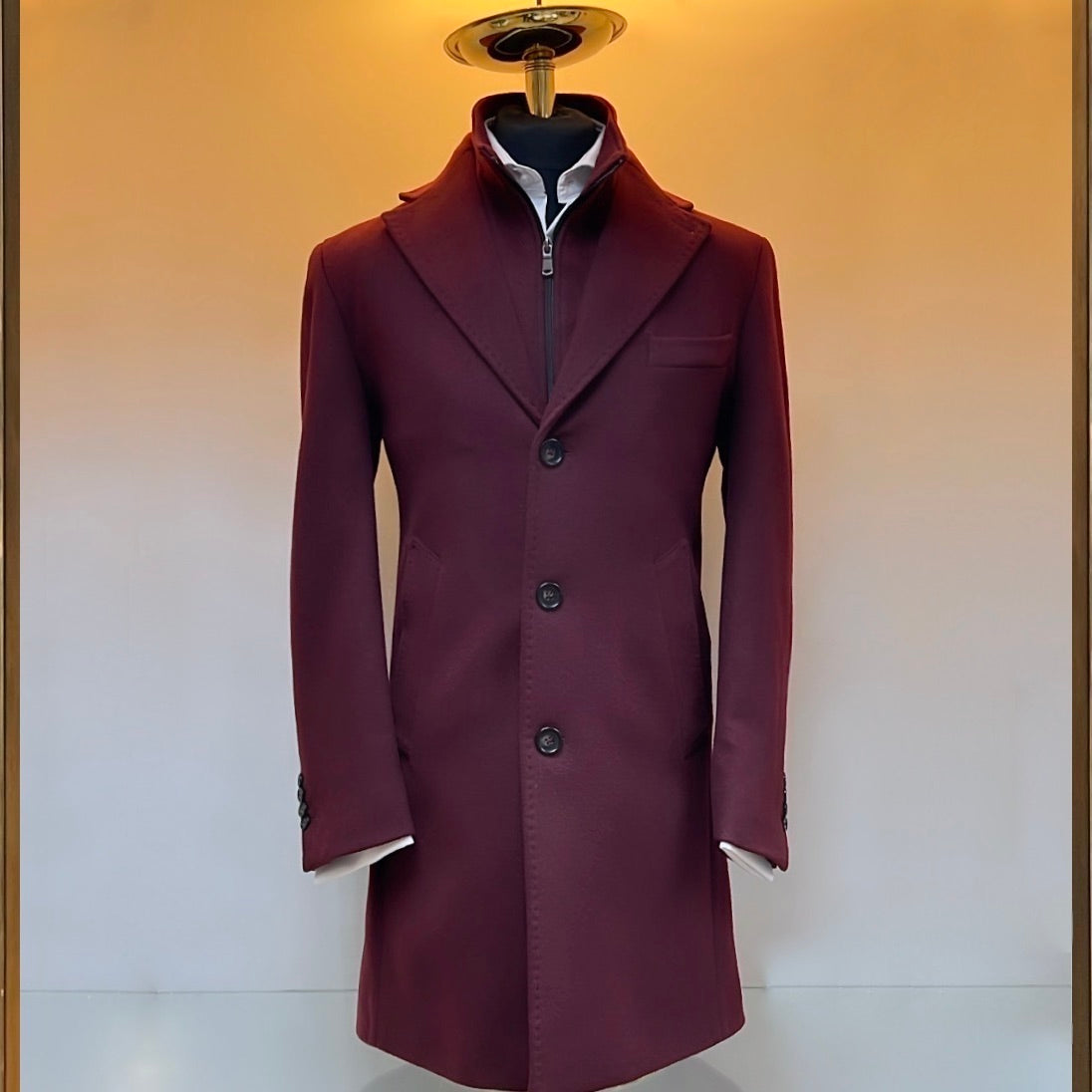 Burgundy Wool and Cashmere Hybrid Overcoat