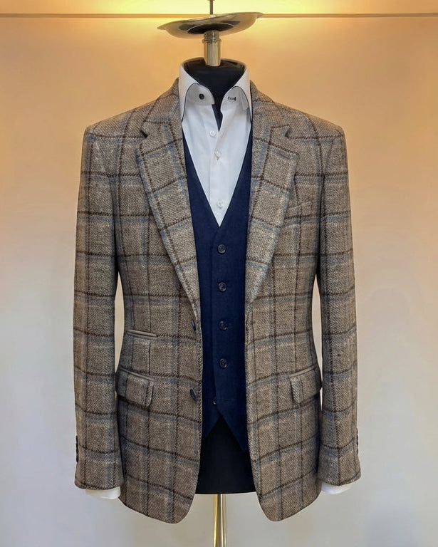 Taupe & Navy Overcheck Blazer