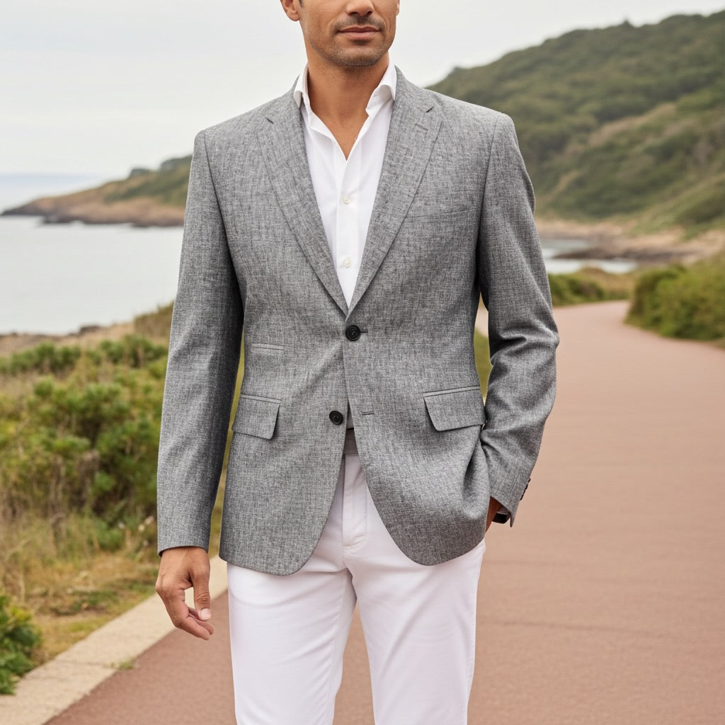 Italian Pure Linen Blazer in Textured Grey