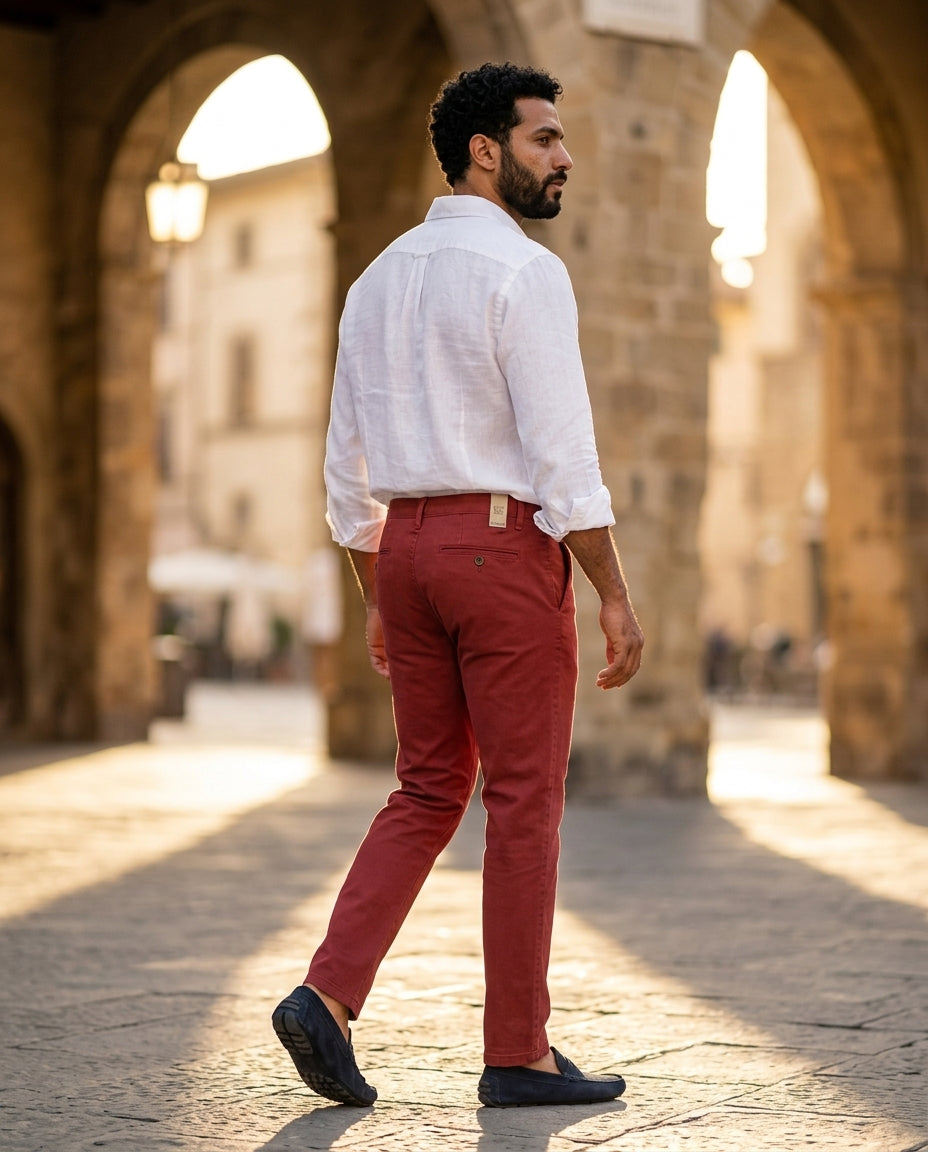 Birdseye Red Chinos - Slim Fit