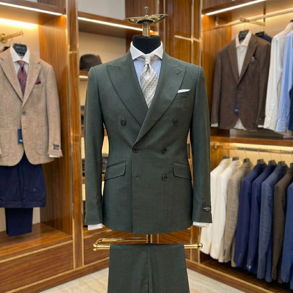 Dark Green Double Breasted Suit