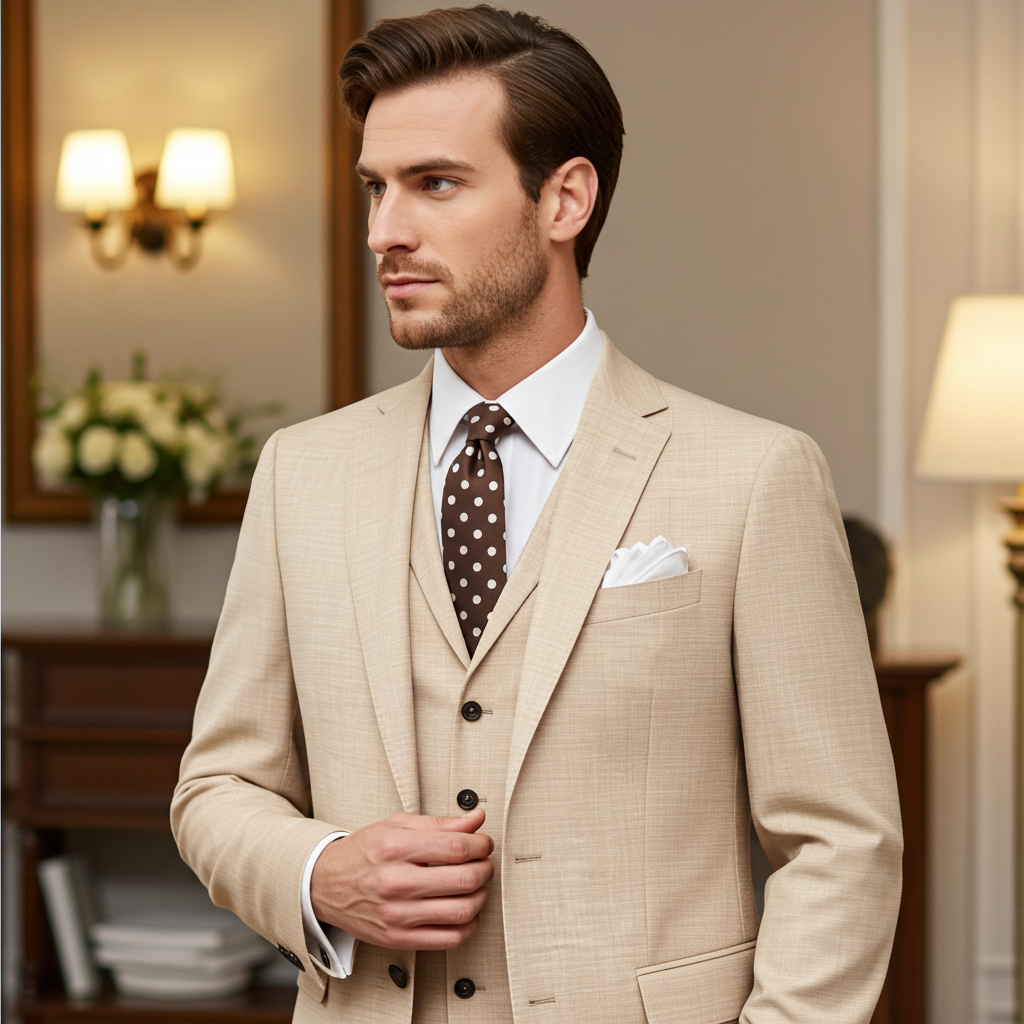 Beige Three-Piece Suit