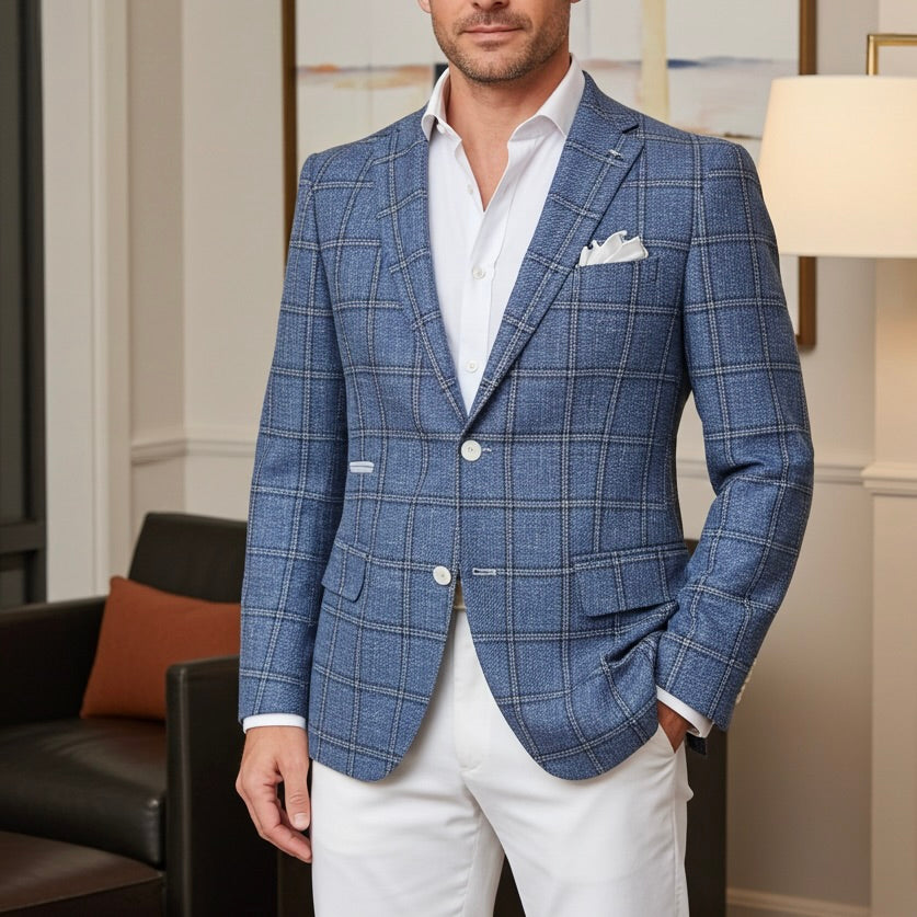 Sky Blue Check Blazer – Made in Italy