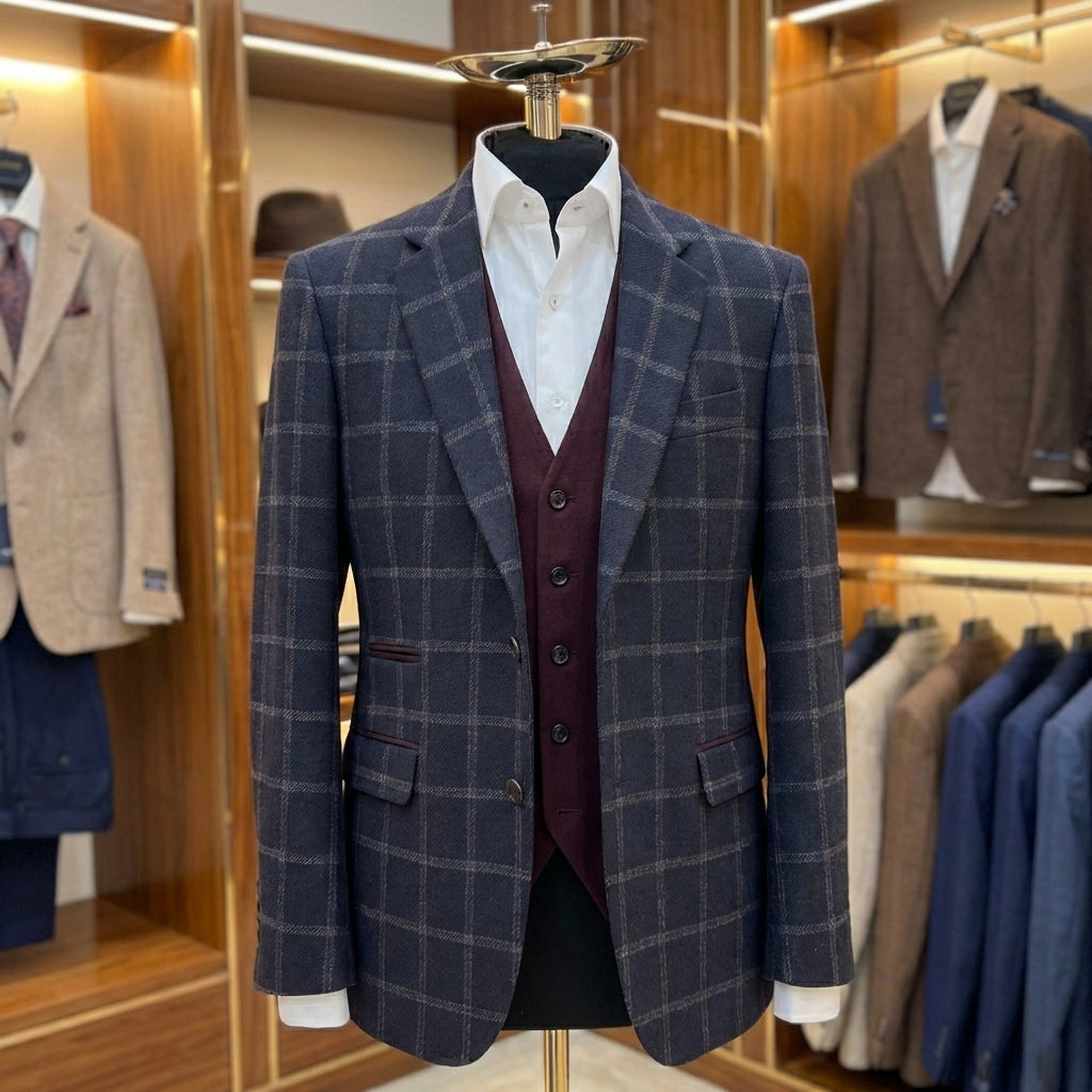 Navy & Grey Overcheck Blazer