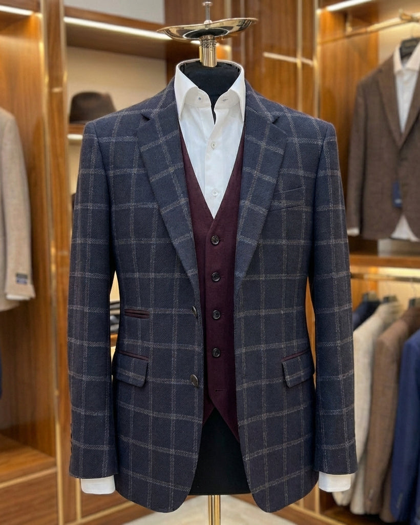Navy & Grey Overcheck Blazer