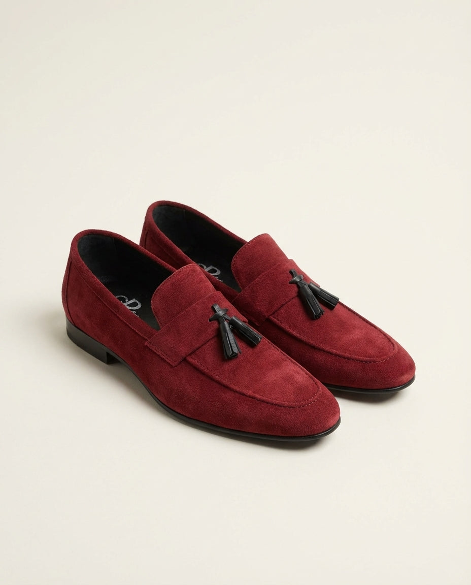 Deep Red Suede Tassel Loafers