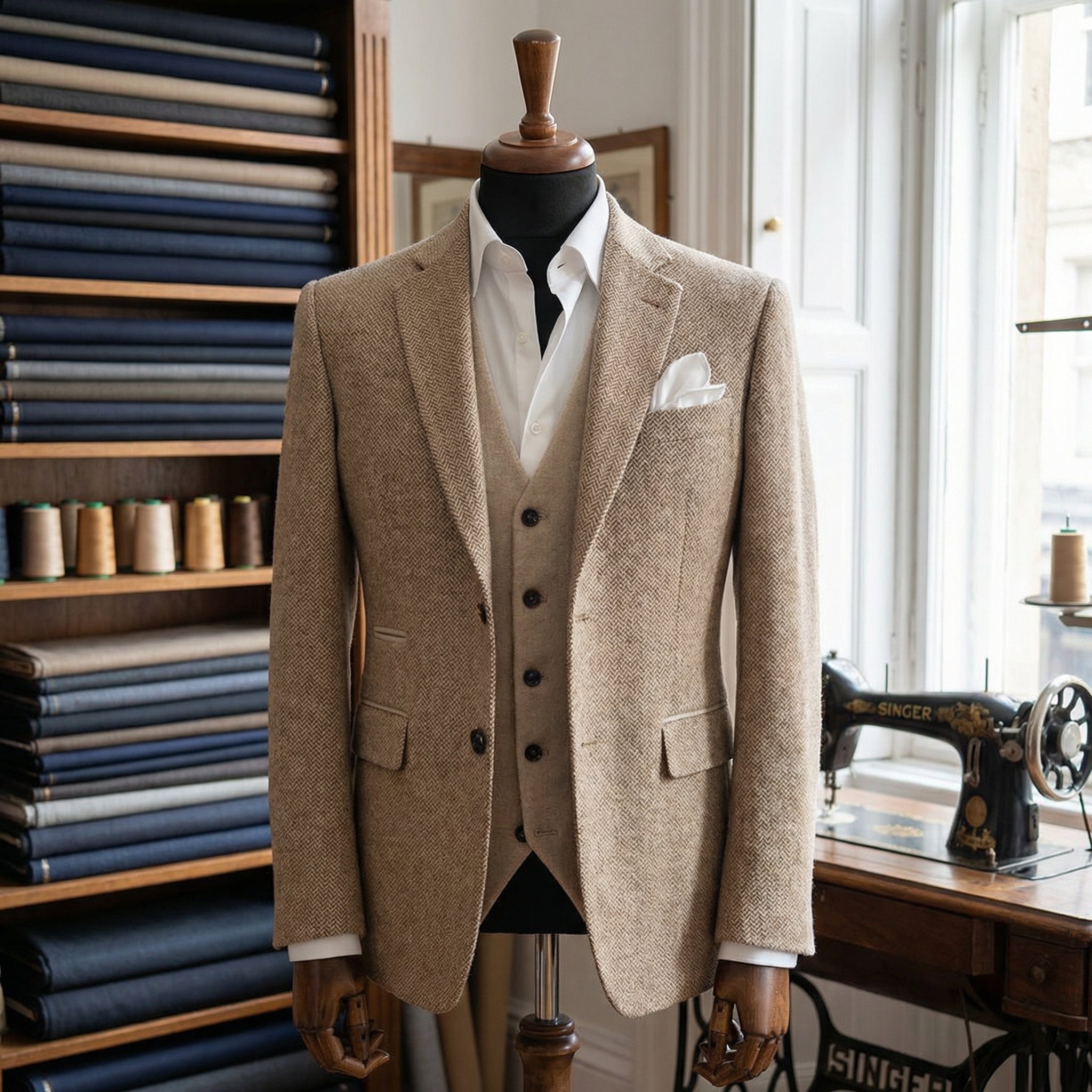 Beige Herringbone Blazer