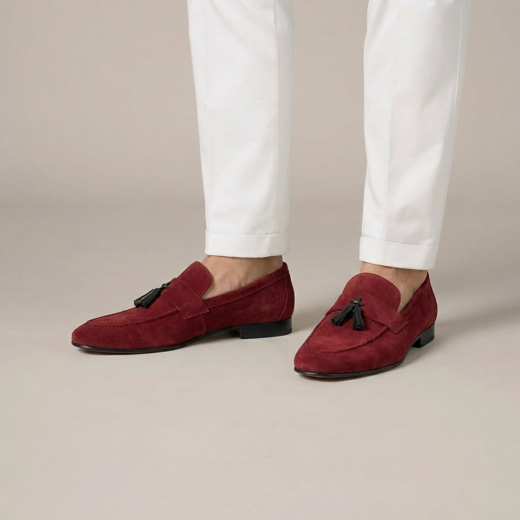Deep Red Suede Tassel Loafers