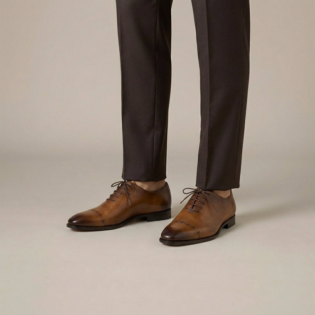 Tan Leather Oxford with Diamond Cap Toe