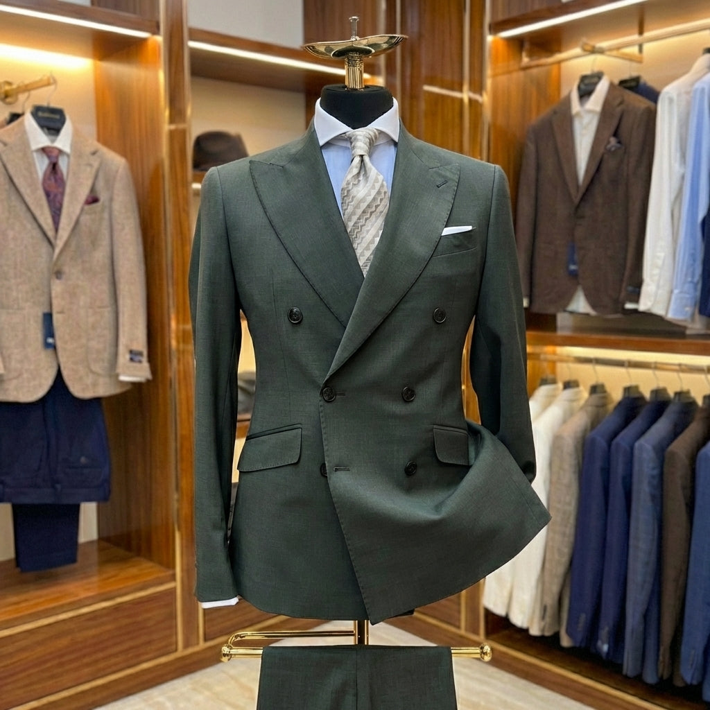 Dark Green Double Breasted Suit