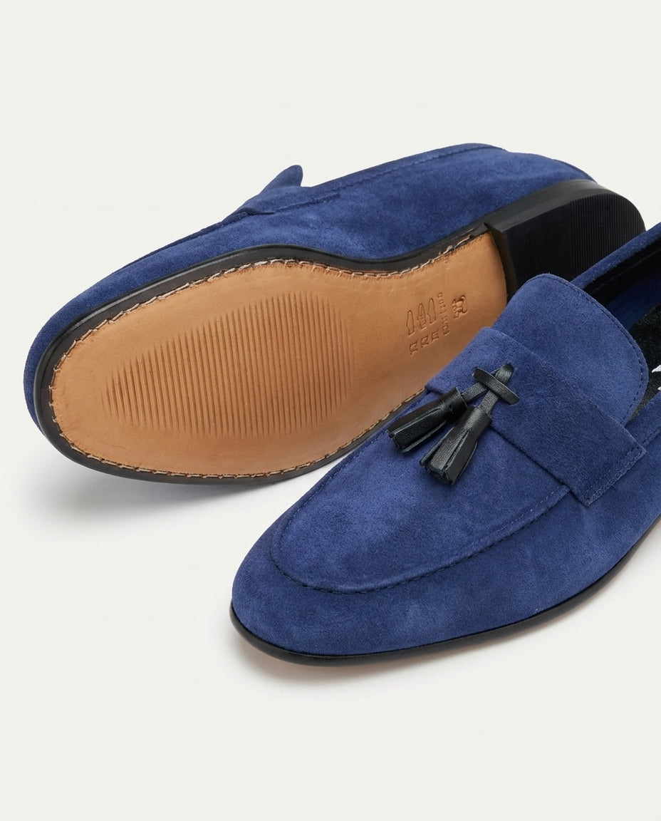 Royal Blue Suede Tassel Loafers by Gee Ricci