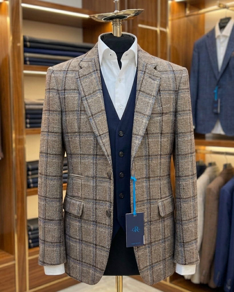Taupe & Navy Overcheck Blazer
